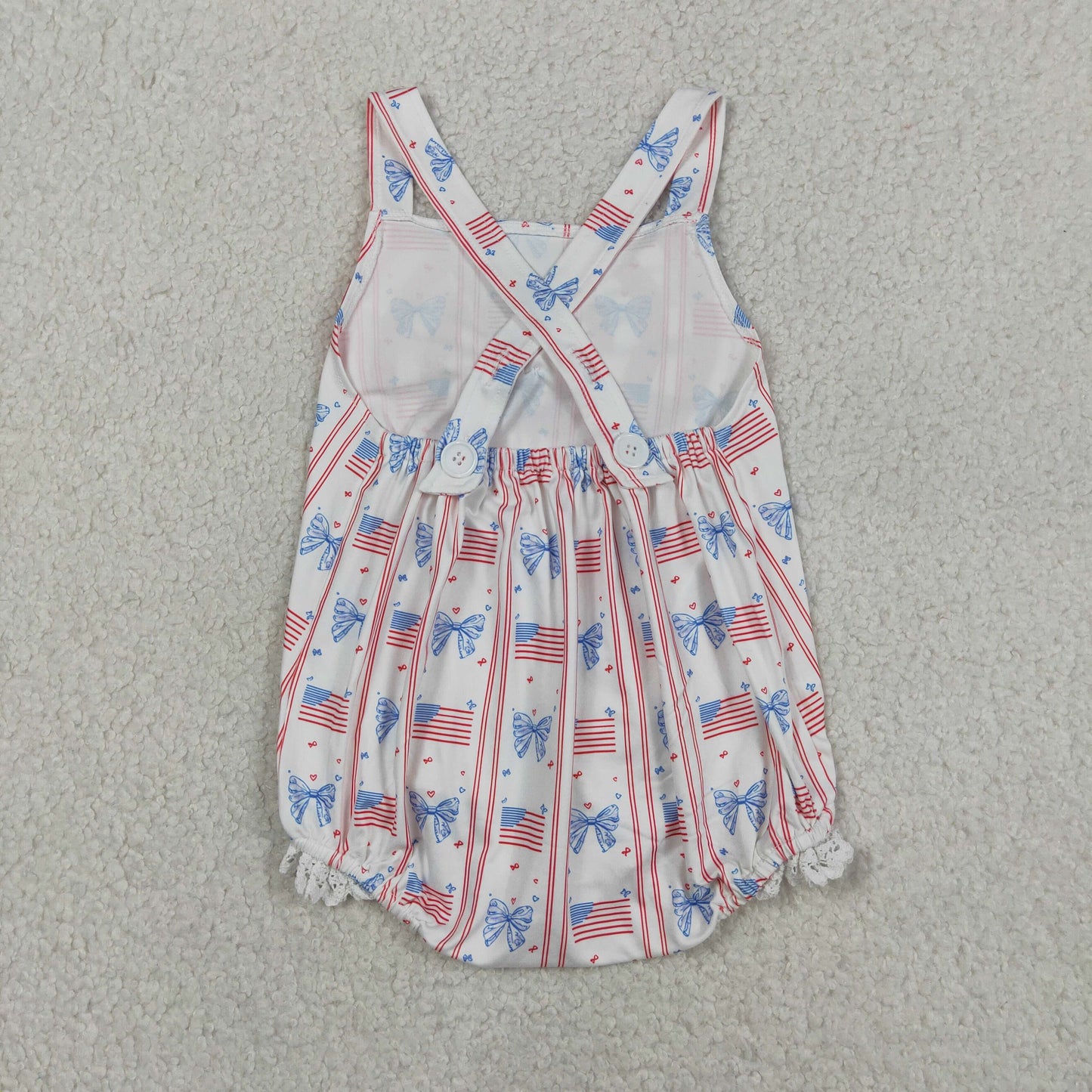 Baby Girls Kids Sleeveless Flags Bows Stars 4th of July Romper RTS