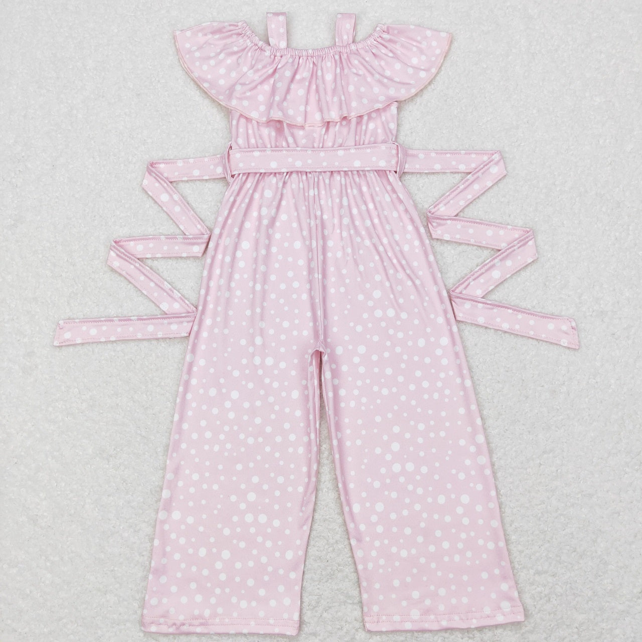 SR0420 Baby Girl Sleeveless Pink Dots Ruffle Jumpsuit