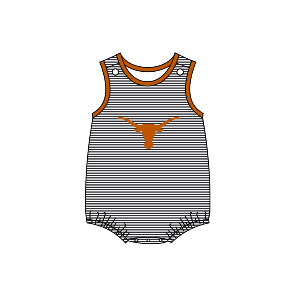 Baby Boy Sleeveless Cow Team Stripes Bubble Romper ( Moq 5 )
