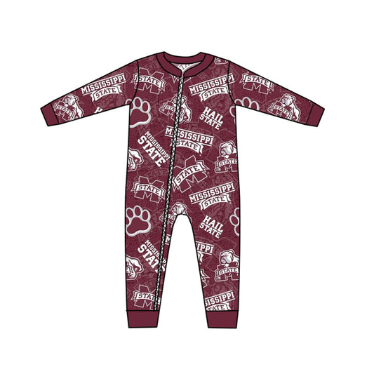 Baby Boy Dark Red Long Sleeves Dogs Team Romper