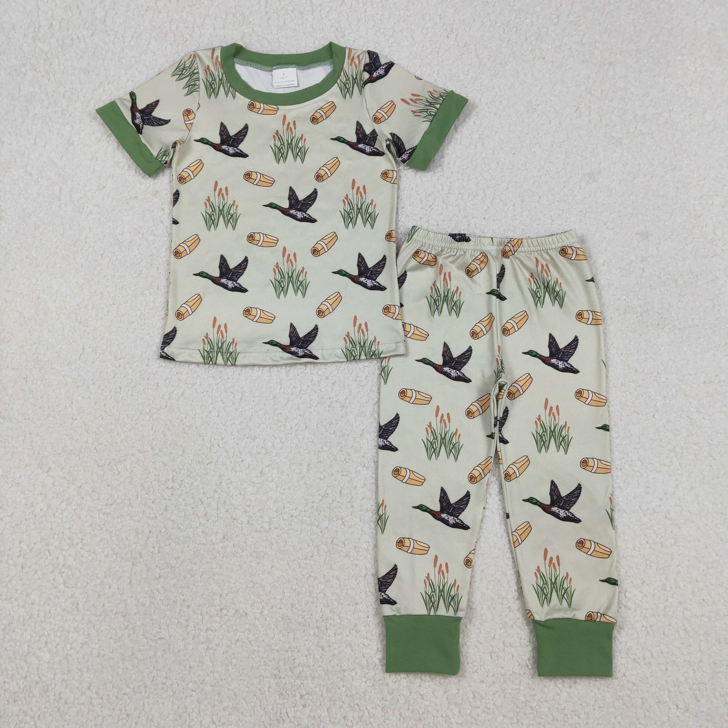 Baby Boys Shorts Sleeves Ducks Shirt Pants Hunting Set Green Pajamas RTS