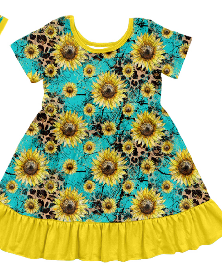 Baby Girl Short Sleeves Western Cow Sunflower Sibling Matching Romper Dress Clothes Set  11.11