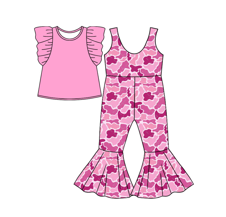 Baby Girl Short Sleeves Pink Shirt Camo Jumpsuit Set ( Moq 5 Each Design )11.26