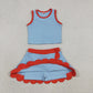 Baby Girls Kids Shirt Scallop Skirt Shorts Yoga Active Blue Red Set Clothes RTS