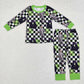 Baby Boy Halloween Checkered Shirt Pants Pajamas Green Set