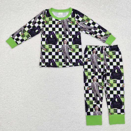 Baby Boy Halloween Checkered Shirt Pants Pajamas Green Set