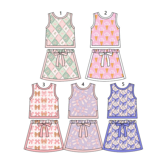 ( Moq 5 Each Style ) Sibling Baby Girls Kids Sleeveless Bows Shirts Skorts Summer Sets Clothes