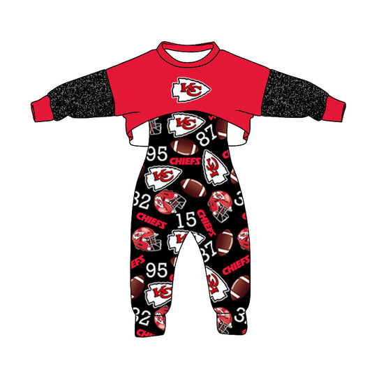 Baby Girl Red Black Tops KC Jumpsuit Team Clothes Set
