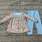 Baby Girls Kids Long Sleeves Floral Tunic Blue Pants Clothes Set RTS