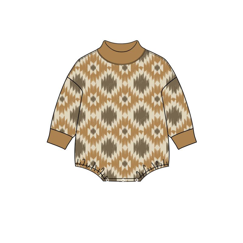 ( Moq 5 )  Preorder Baby Kids Infant Western Aztec Bubble Romper Mock Neck‌ Clothes