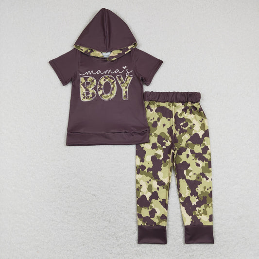 BSPO0274 Baby Kids Short Sleeves Mama's Boy Shirt Camo Pants Set