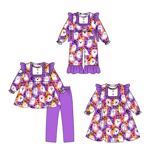 ( Moq 5 Each Style ) Baby Girl Toddler Ghosts Leopard Halloween Sibling Purple Romper Dress Set