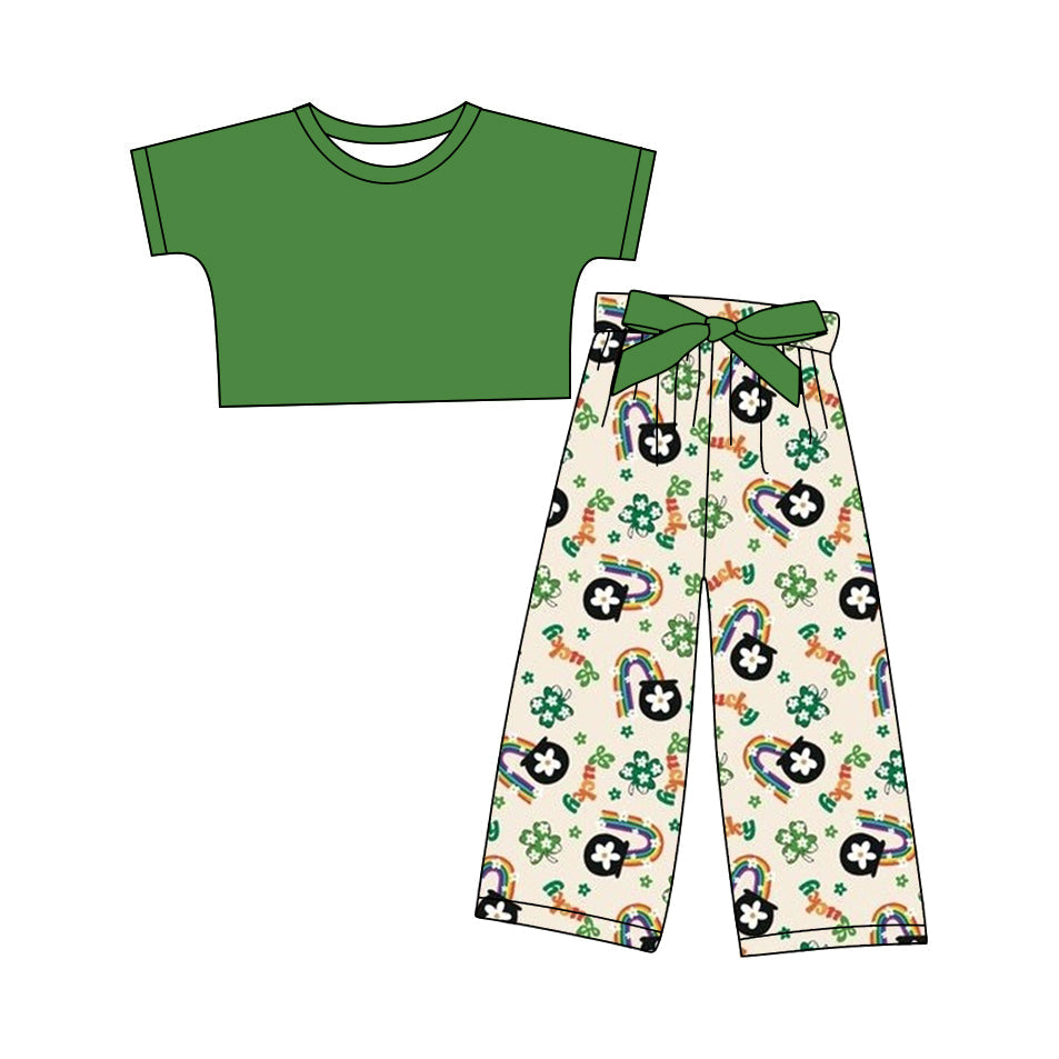 Baby Girl Short Sleeveless Green Shirt St Patrick Pants Set ( Moq 5 ) 12.10