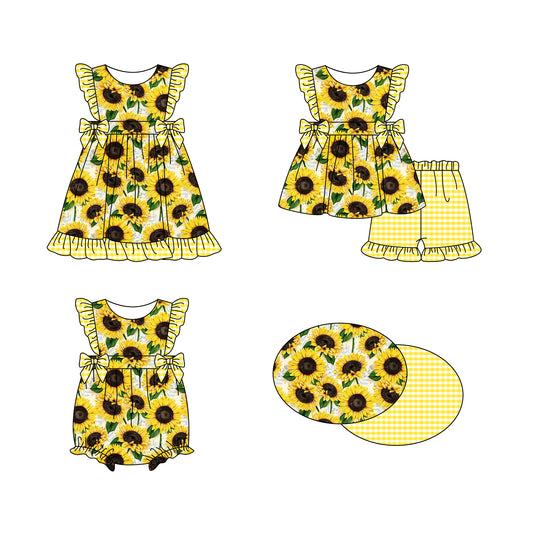 Baby Girl Sunflower Sibling Romper Dress Clothes Set ( Moq 5 Each Design )