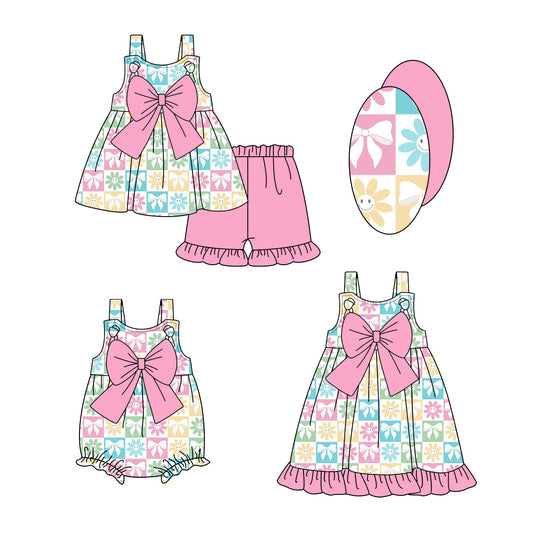 Baby Girl Bows Smile Flower Checked Sibling Romper Dress Set ( Moq 5 Each Style ) 1.23