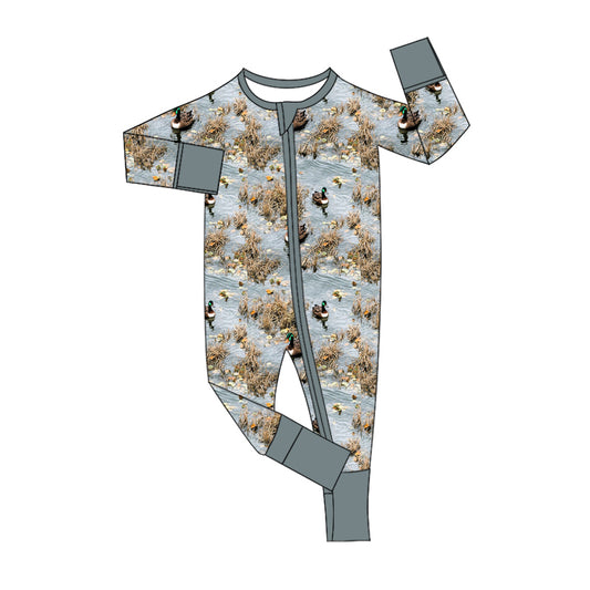 Baby Boy Ducks Blue Zipper Romper