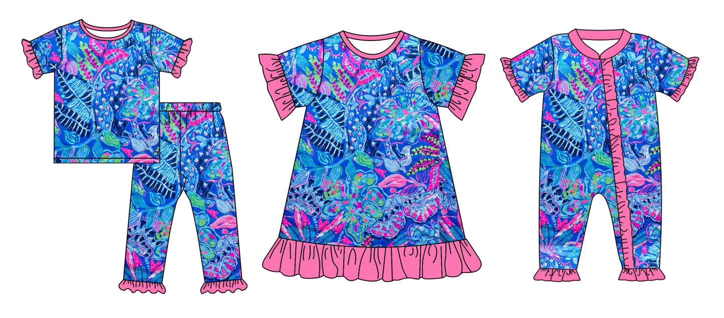 Baby Girl Short Sleeves Colorful Flower Sibling Matching Romper Dress Clothes Set Moq 5 Each Design