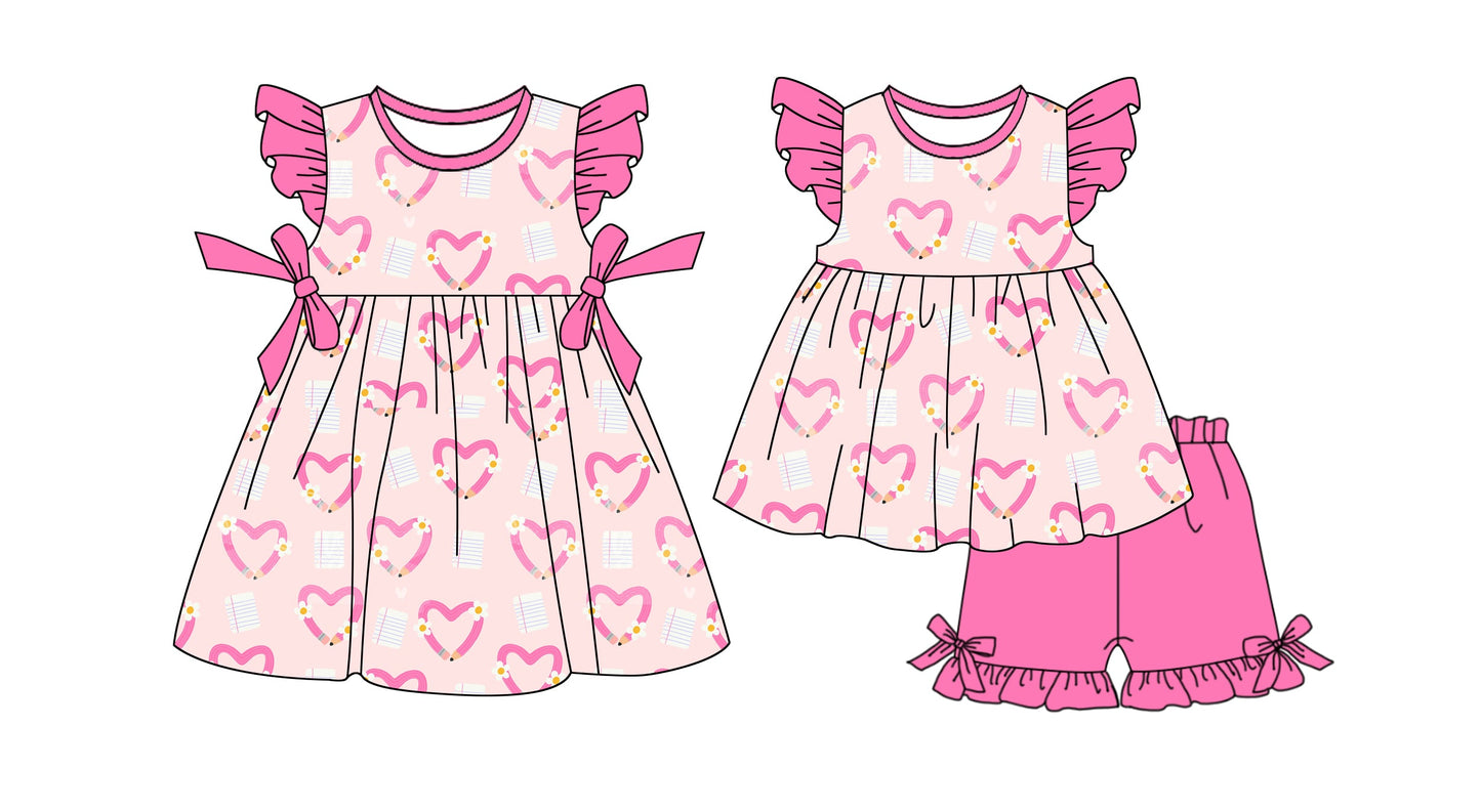 Baby Girl Back To School Pencil Hearts Sibling Dress Set ( Moq 5 Each Style ) 1.10