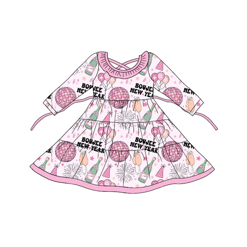 Baby Girl Happy New Year Balloons Hats Ruffle Pink Dress