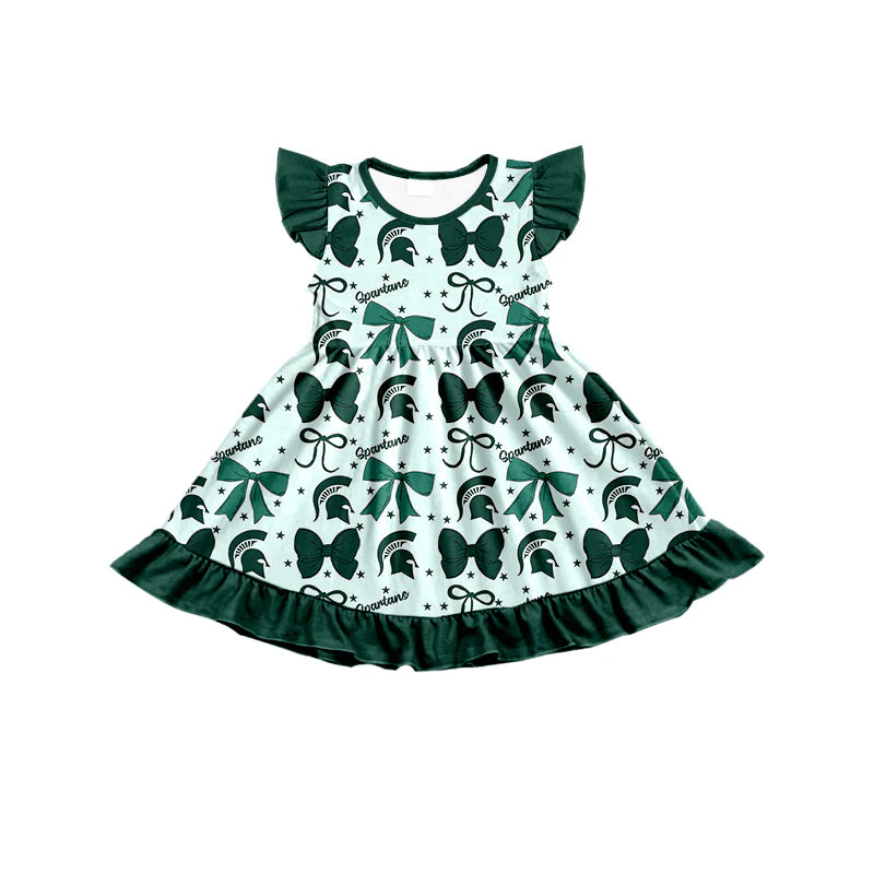 ( Moq 5 each style ) Baby Girl Toddler Team Green Bows Sibling Dress Set 6.26