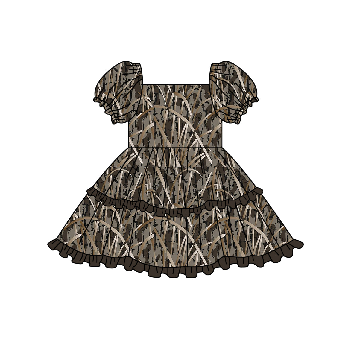 Baby Girl Short Sleeves Camo Knee Length Ruffle Dress Moq 5