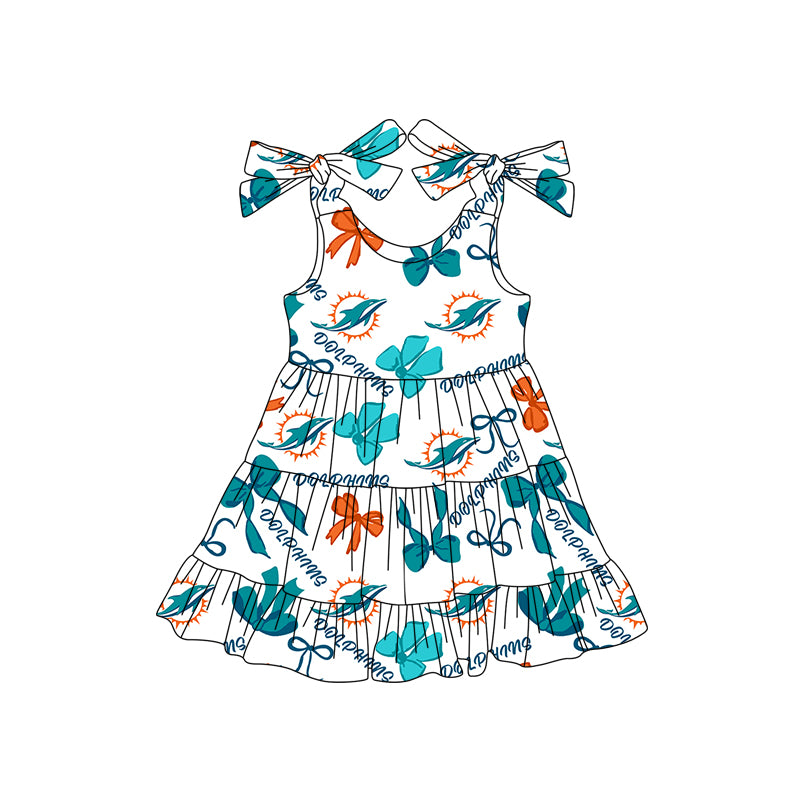 ( Moq 5 each style ) Baby Girl Toddler Team Bows Sibling Green Romper Dress Set 7.12