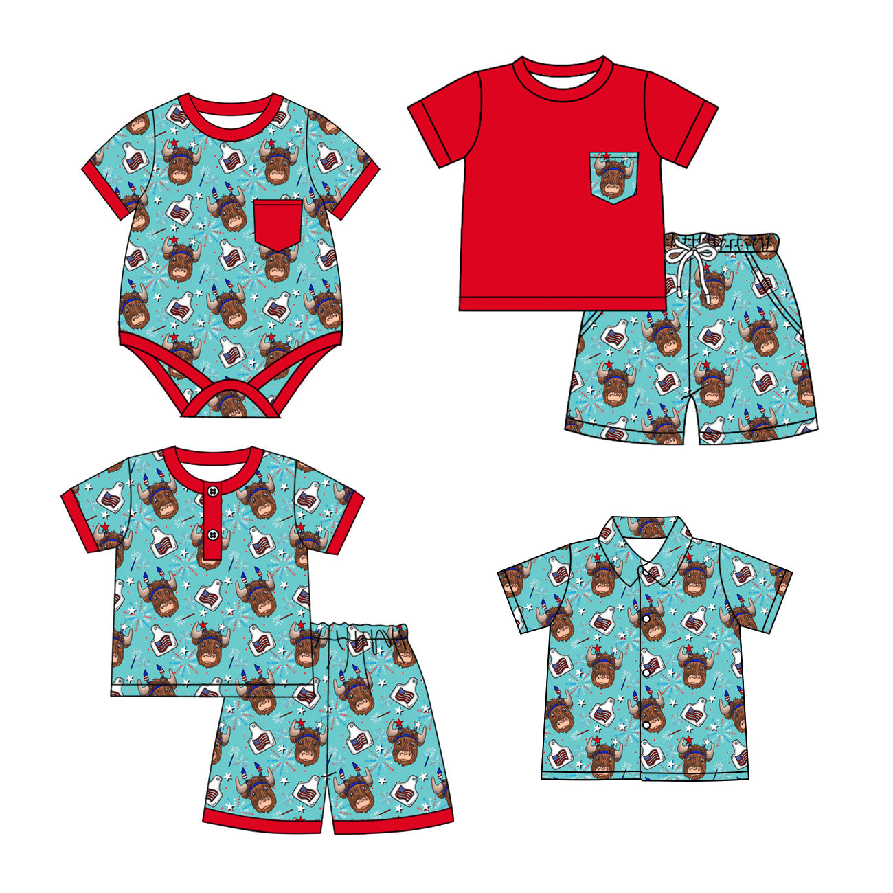 Baby Boy Short Sleeves Western Cow Sibling Romper Shirt Set ( Moq 5 Each Style ) 2.17