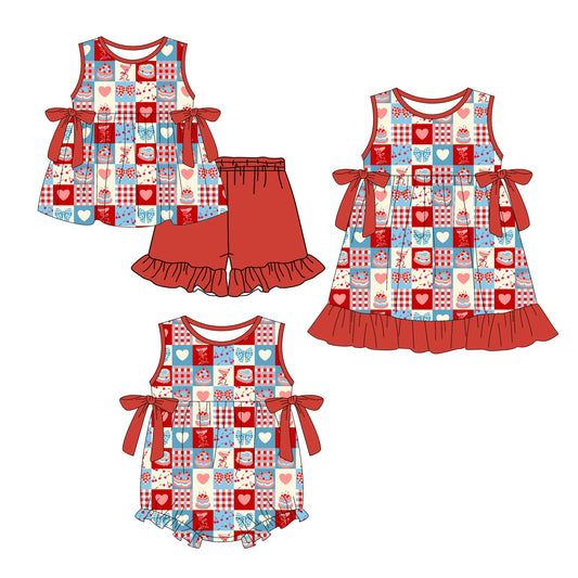 ( Moq 5 Each Style ) Sibling Baby Girls Kids Bows Plaid Romper Dress Set Summer Clothes