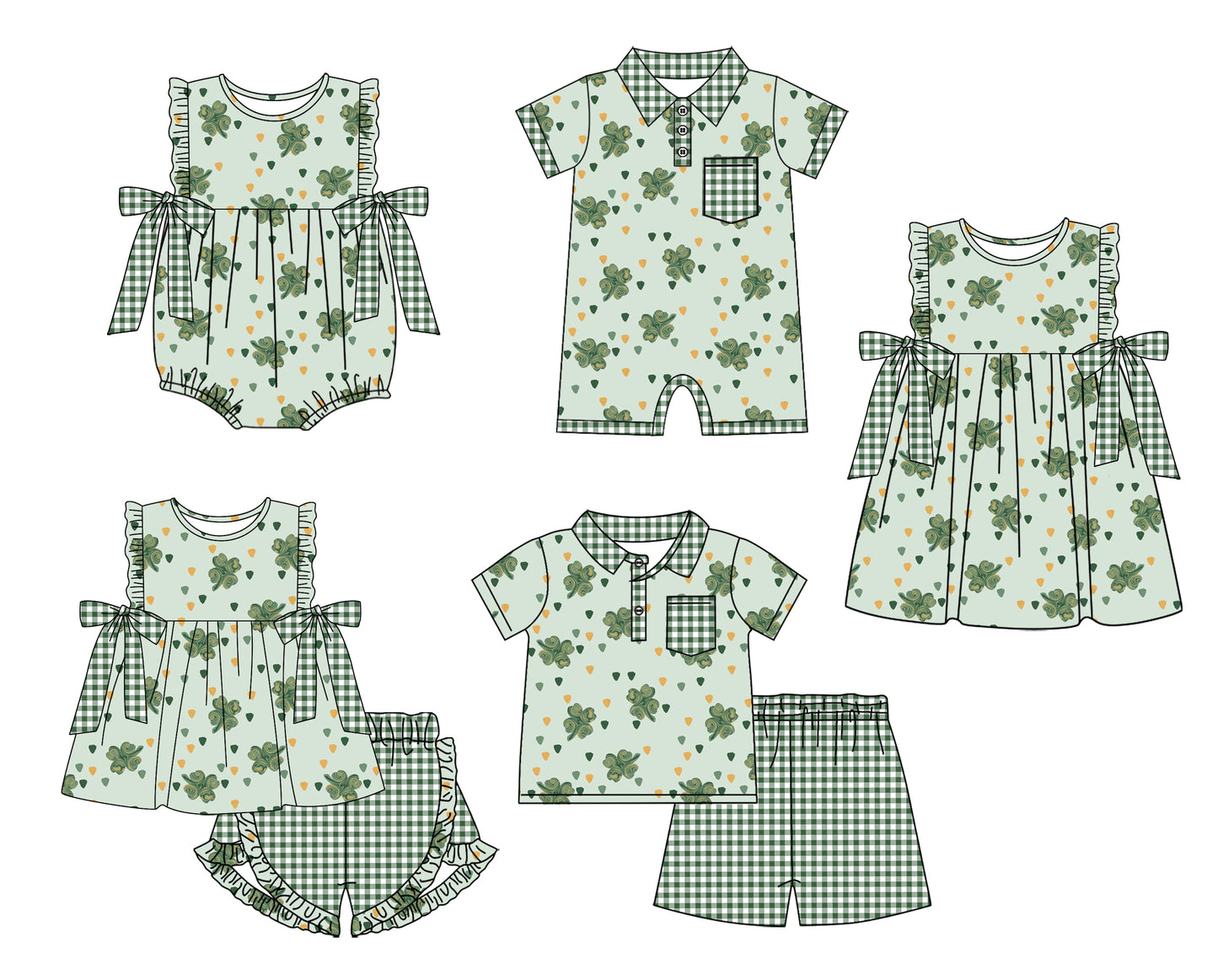 Baby Boy Girl Short Sleeves St. Patrick Sibling Dress Romper Clothes Set ( Moq 5 Each style )12.3