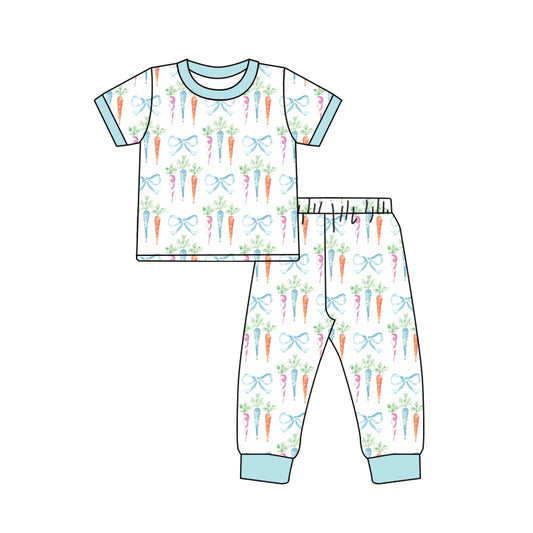 Baby Boy Short Sleeves Carrots Bows Shirt Pants Pajamas Easter Set