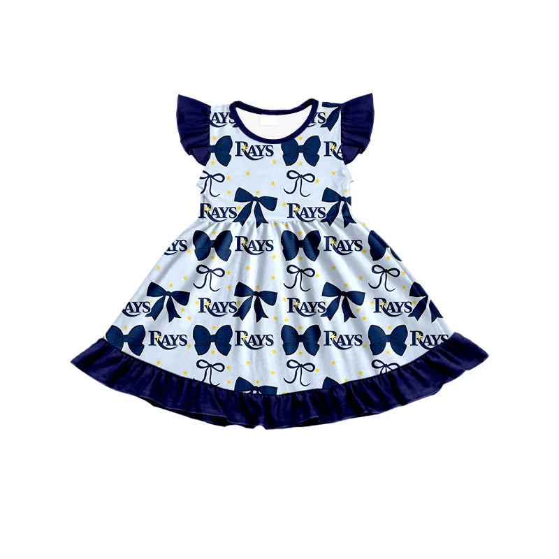 ( Moq 5 each style ) Baby Boy Girl Toddler Team Blue Bows Sibling Shirt Dress Set 6.21