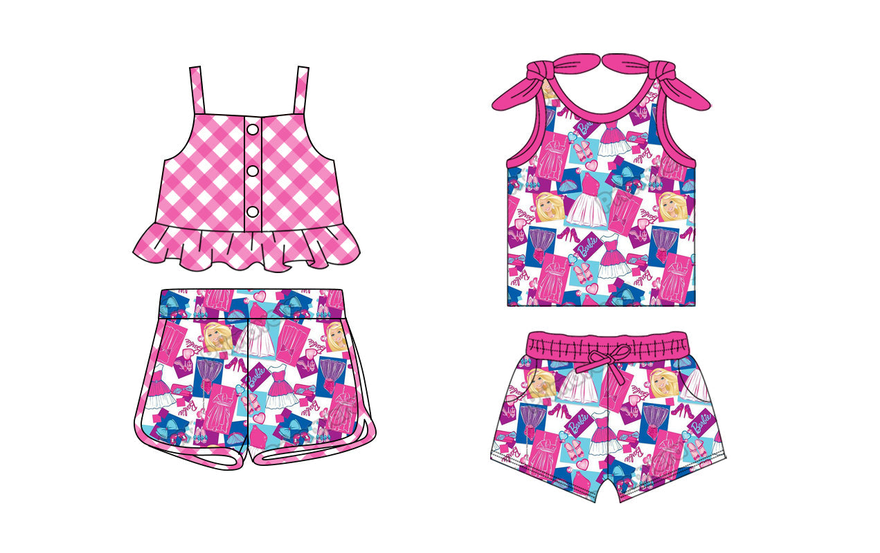 Baby Girl Straps Checked Doll Pink Sibling Set ( Moq 5 Each Style ) 2.12