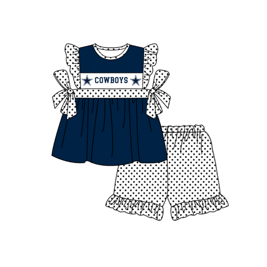 ( Moq 5 ) Baby Girls Toddler Short Sleeves Tunic Dots Shorts Team Navy Set