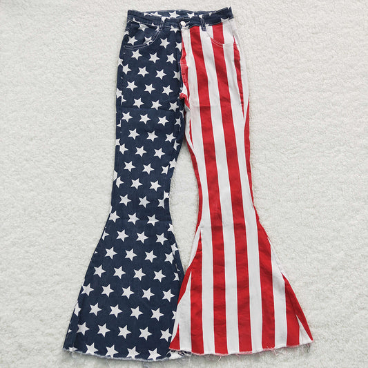 P0119 July 4th Adult Women Stars Striped Denim Jeans Bell Pants