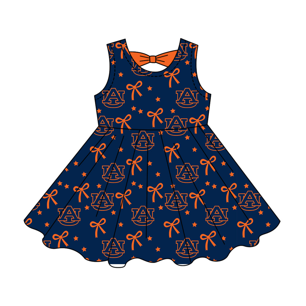( Moq 5 ) Custom Baby Girls Kids Sleeveless Bows Shorts Navy Dress Team Clothes