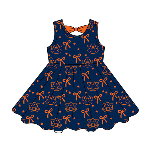 ( Moq 5 ) Custom Baby Girls Kids Sleeveless Bows Shorts Navy Dress Team Clothes