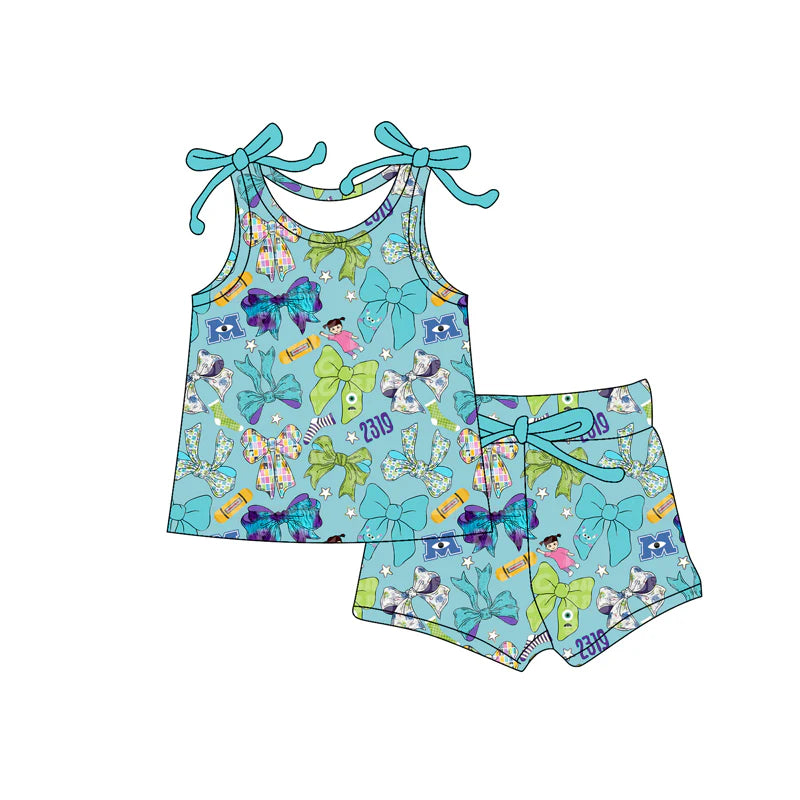 Baby Girls Bows Sleeveless Colorful Bows Top Short Set ( Moq 5 )