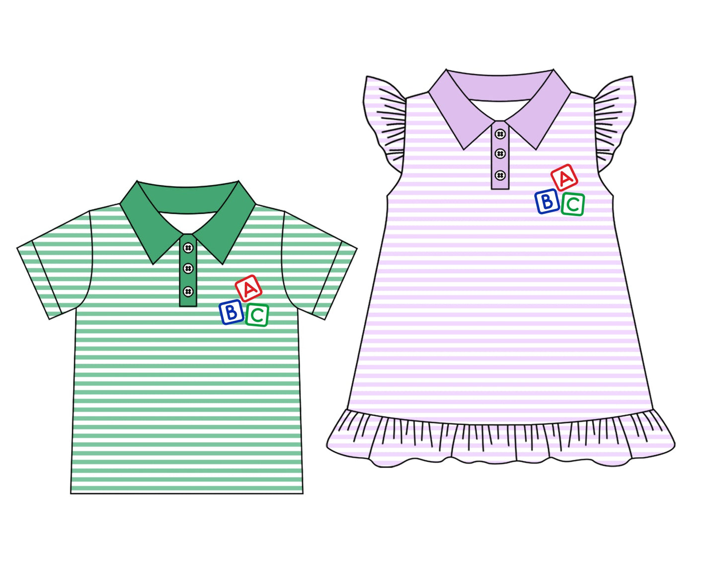 ( Moq 5 Each Style ) Baby Boy Girl Short Sleeves Sibling Back To School Shirt Dress 3.25