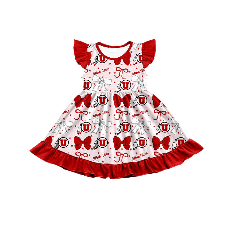 ( Moq 5 each style ) Baby Girl Toddler U Team Bows Sibling Dress Set 6.25