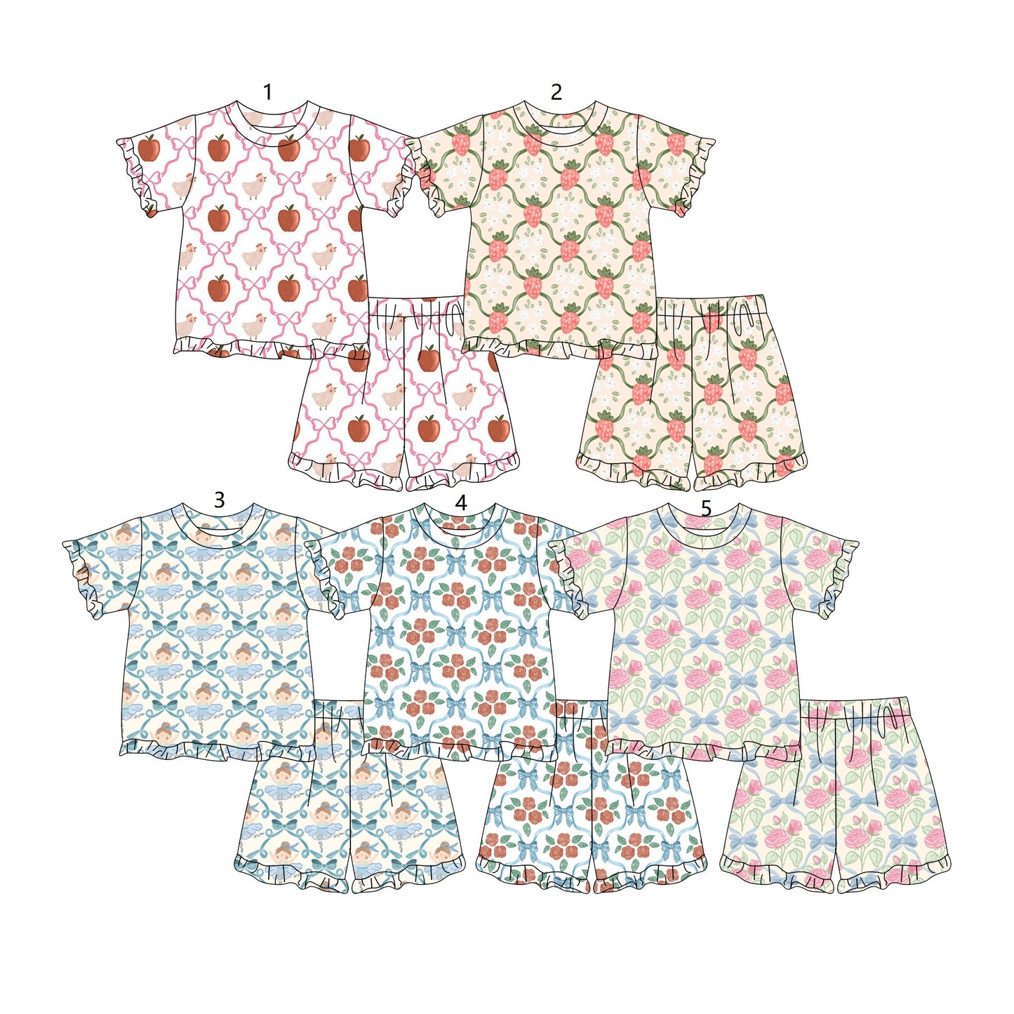 ( Moq 5 Each Style ) Baby Girls Kids Shot Sleeves Shirts Flower Shorts Sibling Summer Sets