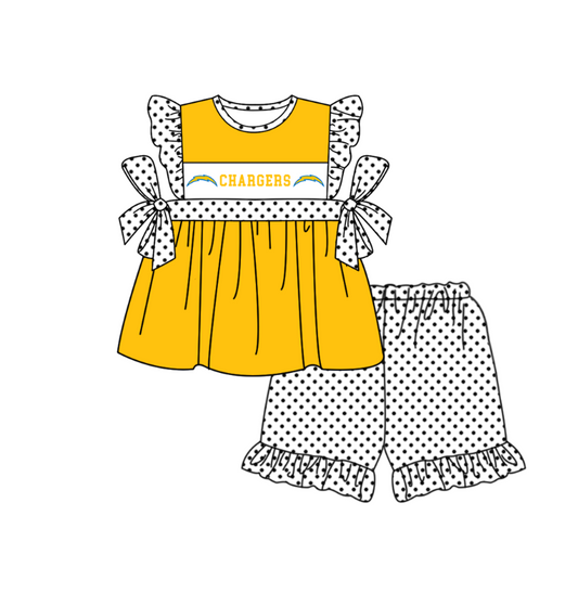 ( Moq 5 ) Baby Girls Toddler Short Sleeves Bows Tunic Dots Shorts Team Yellow Set