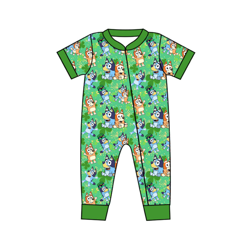 Baby Boy Infant Short Sleeves St. Patrick Dog Green Zipper Romper Moq 5