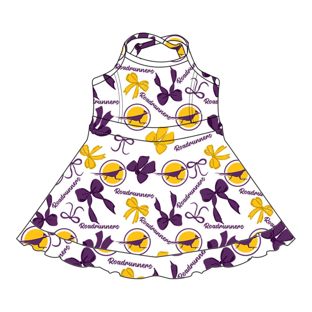 ( Moq 5 each style ) Baby Boy Girl Team Cheer Sibling Shirt Purple Bows Dress Set 8.2