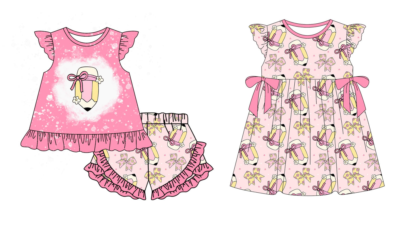 Baby Girl Back To School Pencil Bows Flower Sibling Dress Set ( Moq 5 Each Style ) 1.6