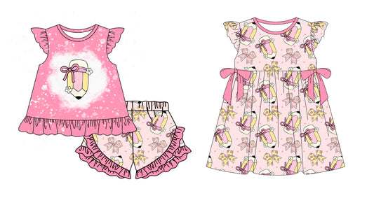 Baby Girl Back To School Pencil Bows Flower Sibling Dress Set ( Moq 5 Each Style ) 1.6