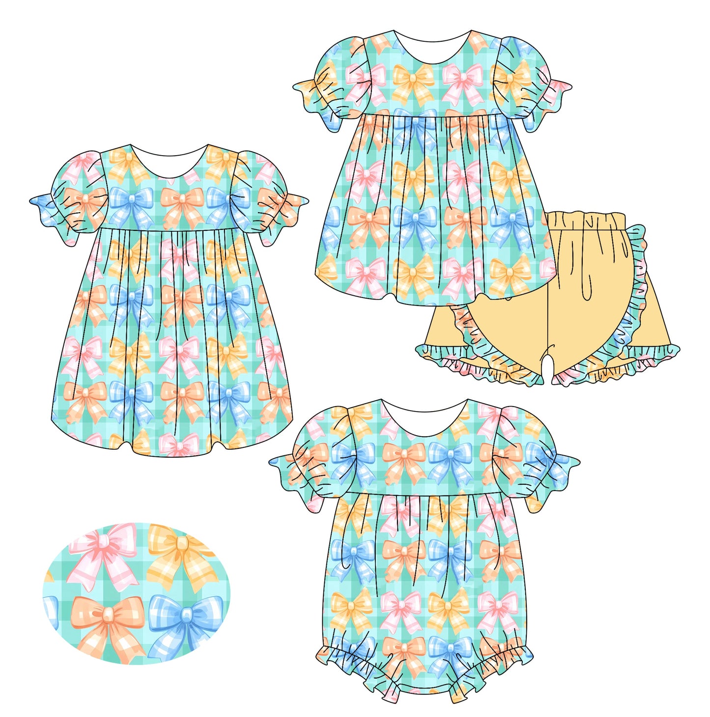 Baby Girl Colorful Bows Sibling Romper Dress Set ( Moq 5 Each Style ) 2.15