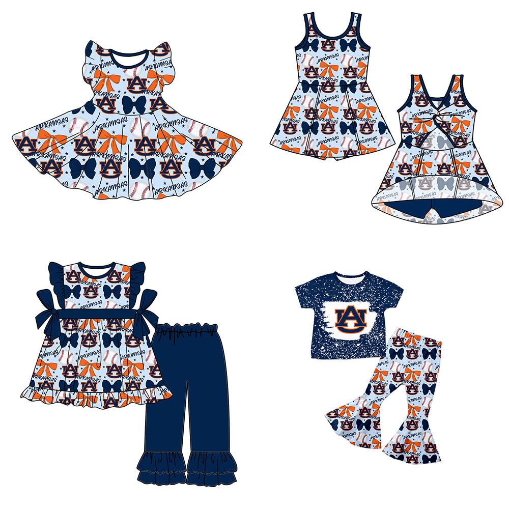 ( Moq 5 each style ) Baby Girl Toddler AU Team Bows Baseball Sibling Dress Set