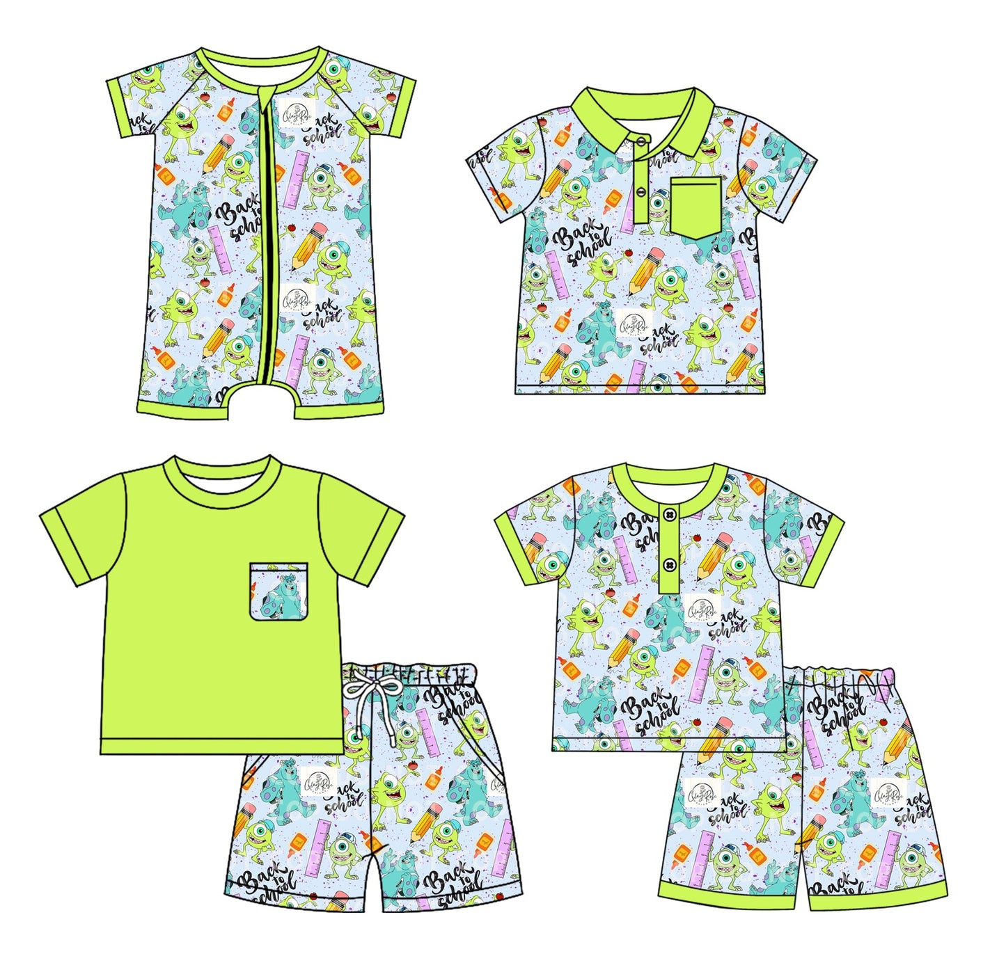 Baby Boy Pencil Cartoon Back To School Sibling Romper Shirt Set ( Moq 5 Each Style ) 2.22