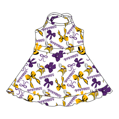 ( Moq 5 each style ) Baby Girl Toddler Team Bows Purple Sibling Skort Dress Set 6.9