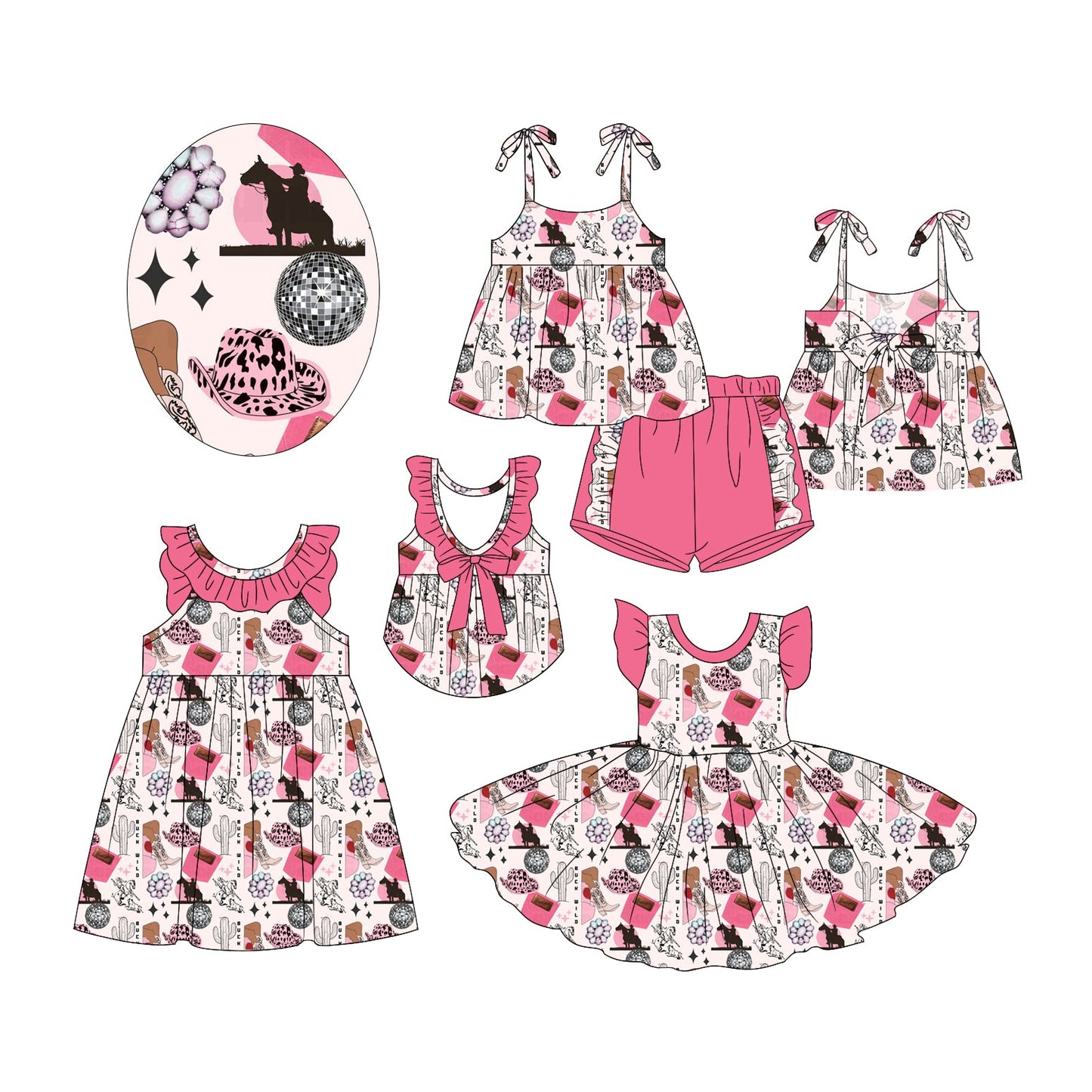 Baby Girl Western Rodeo Hats Sibling Dress Set ( Moq 5 Each Style ) 2.18
